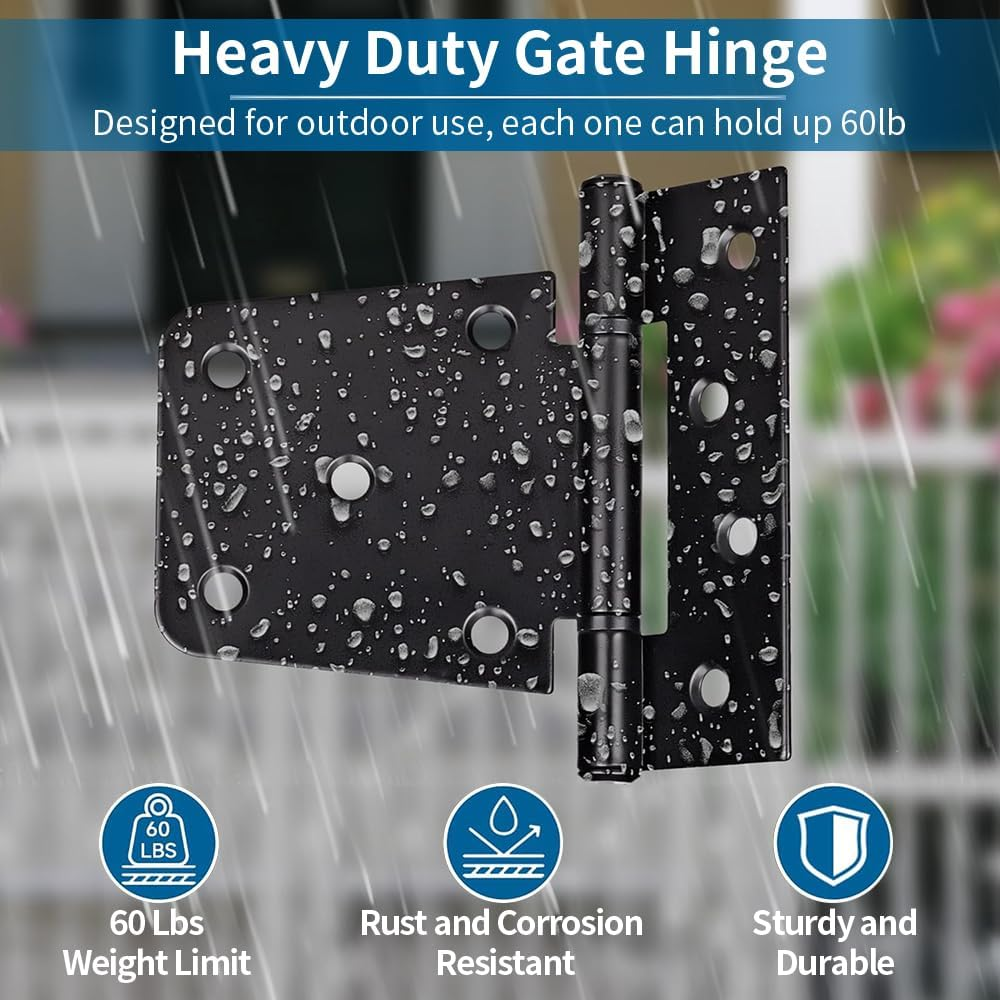 3.5 Inch Gate Hinges Heavy Duty, 2 Pack Black Iron T-Hinge Set with Mounting Hardware for Wood Fence, Barn Door and Outdoor Structures image number 6