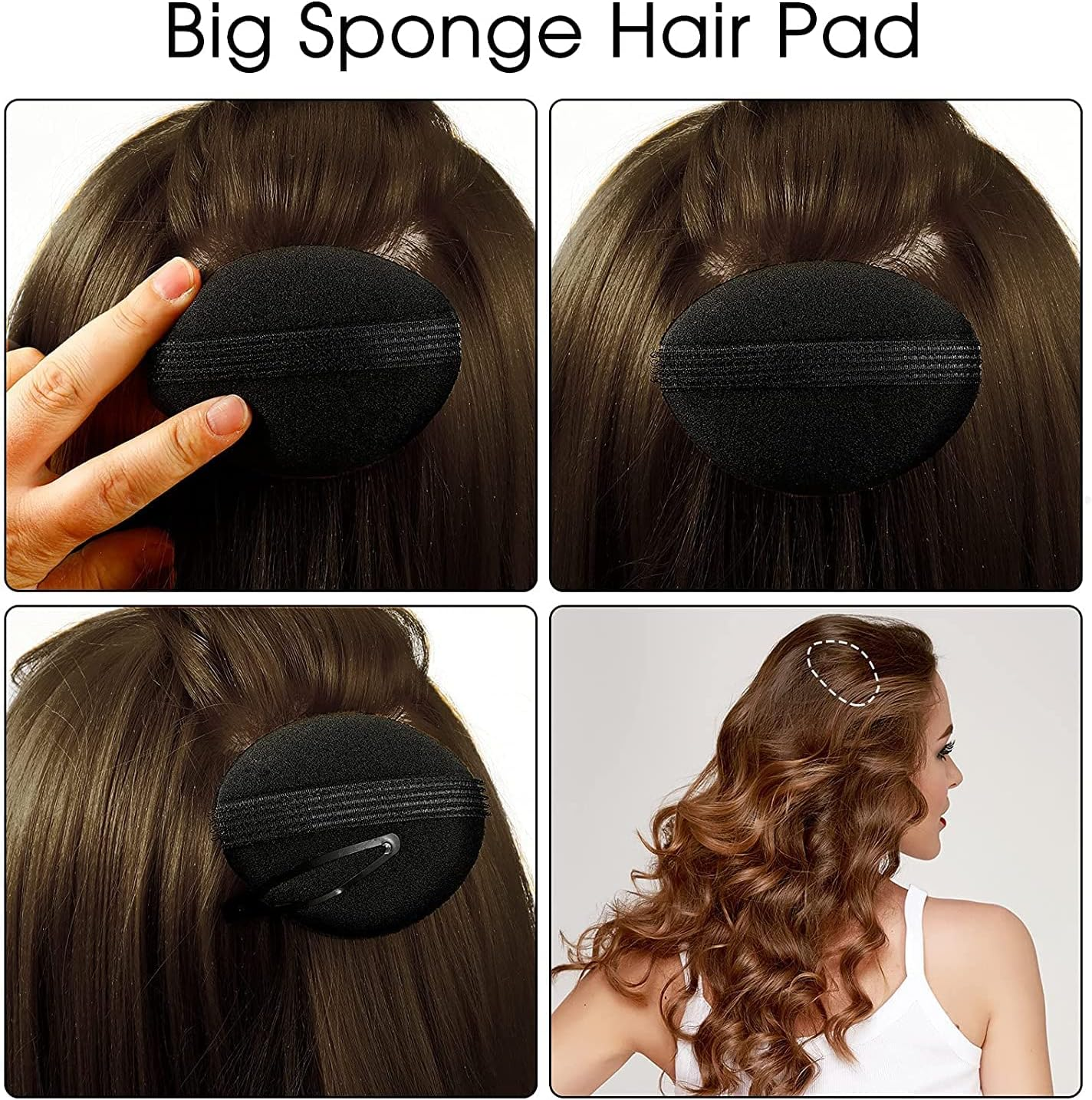 Witbicg Hair Cushions, Invisible Fluffy Hair Clip Hair Pads, Perfect Puff Hair Head Puff Hair Head Pillow Head and Face Shape, Women'S and Girls Accessories (Black, 2 Sizes) image number 3