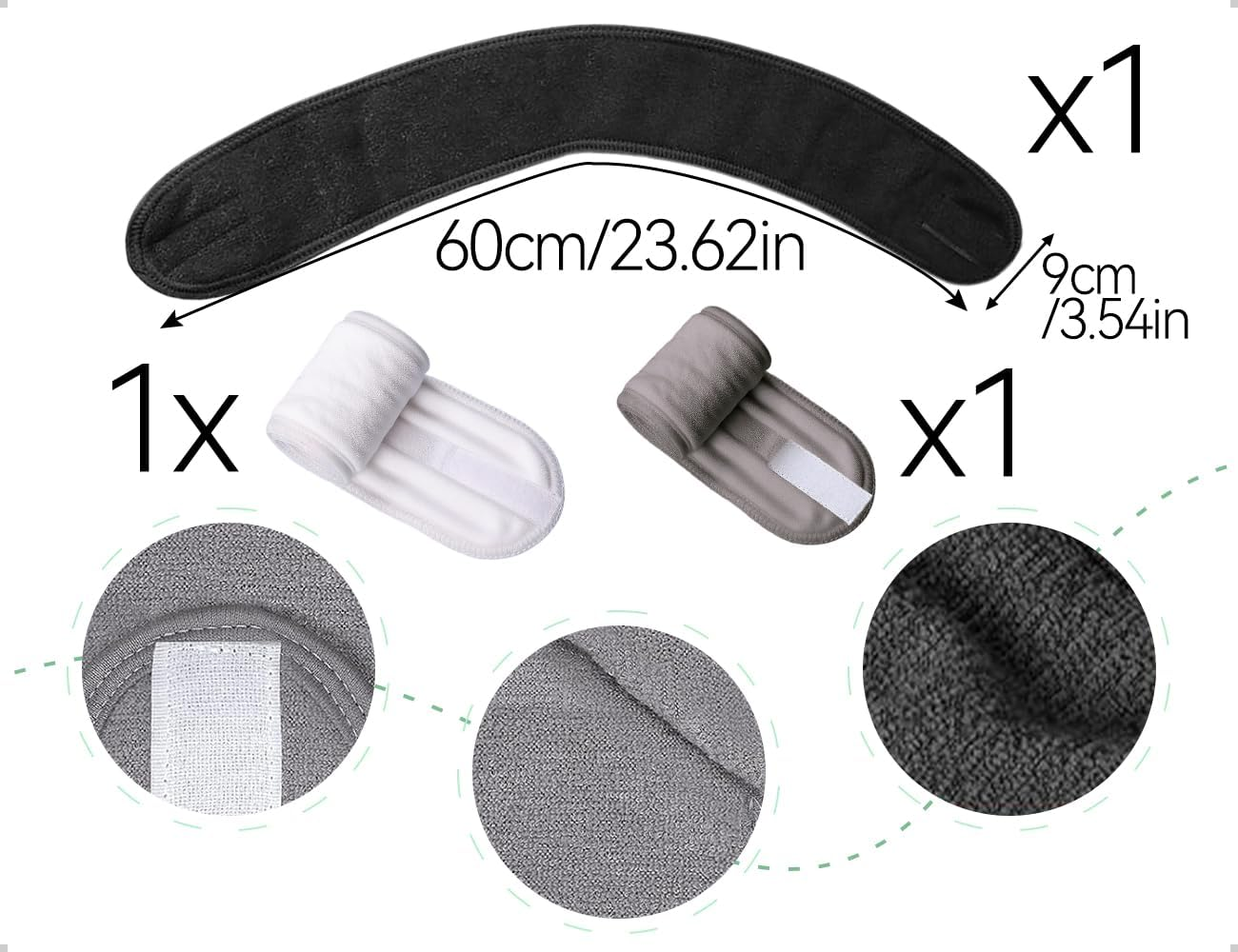 AOYEGIC Pack of 3 Cosmetic Hair Bands, Adjustable Headband for Make, Self-Adhesive Headband for Make-Up, for Sports, Make-Up, Wash Your Face (Black + White + Grey)