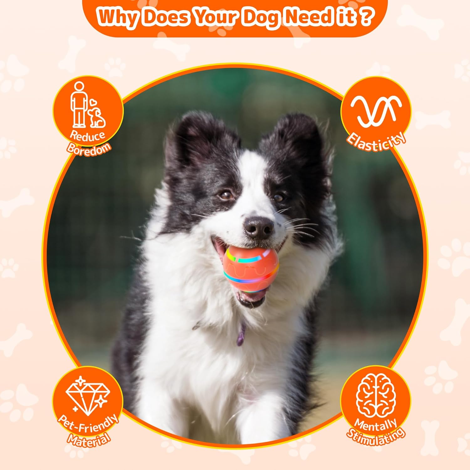 LOVELEDI Interactive Dog Toys - Tough Dog Ball Chew Toy, Automatic Motion Activated Interactive Pet Toys for Small/Medium/Large Dogs for Indoor/Outdoor Boredom Enrichment, USB Rechargeable, Orange