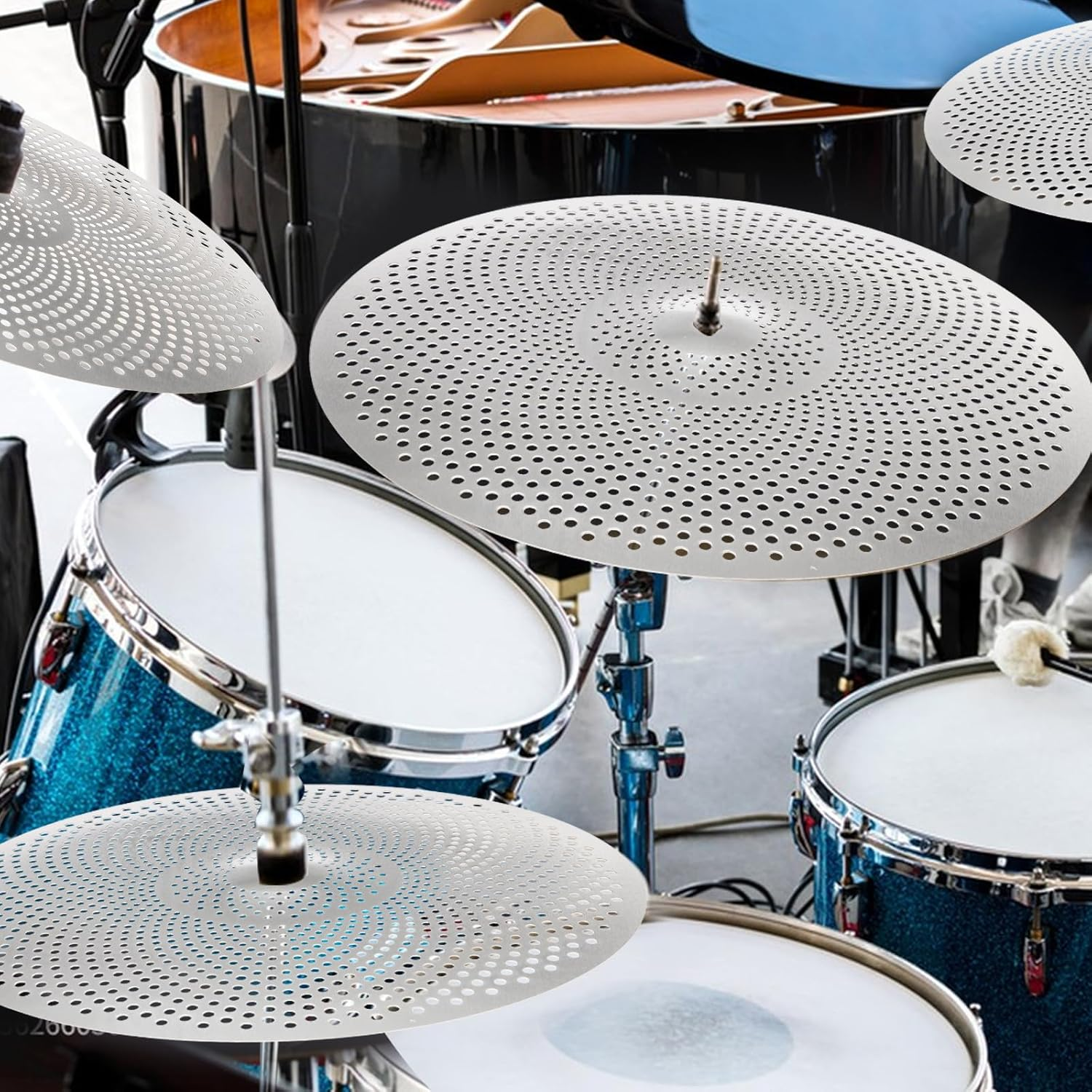 YOUEON 5 Piece Low Volume Cymbal Pack Includes 14"Hi Hat + 16"Crash + 18"Crash + 20"Ride, Durable Stainless Steel, Practice Cymbals for Quiet Drumming Session image number 5