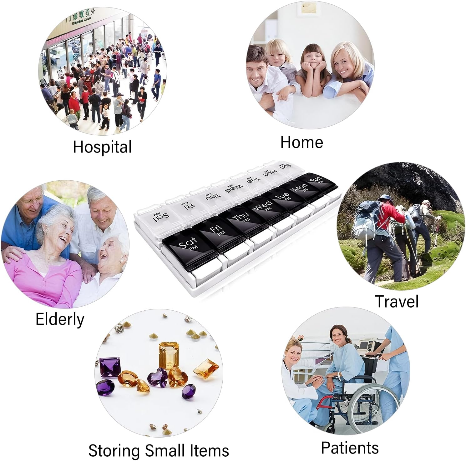 Push Button Pill Organizer 2 Times a Day, AM PM Pill Box 7 Day, 14 Compartments Pill Dispenser, Transparent Large Weekly Pill Container (Black and White) image number 4