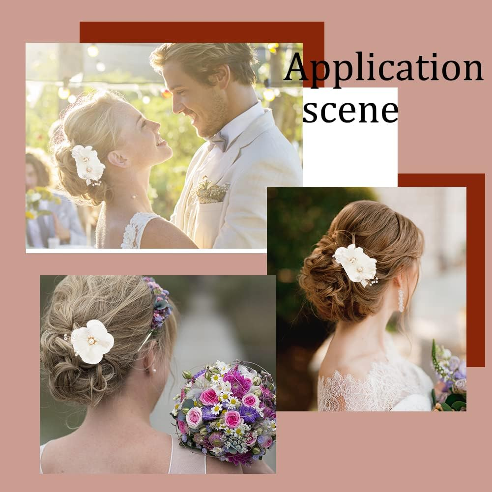 AHANDMAKER 2 Pcs Flower Wedding Bridal Hair Clips, Pearl Bridal Headpiece White Bridal Decorative Hair Pins Pieces for Women Boho Wedding Brides Bridesmaids Hair Accessories image number 2