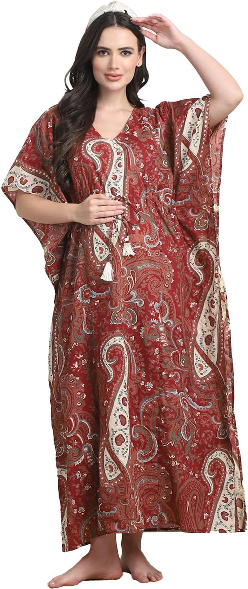 Secret Wish Printed Cotton Maternity Kaftan Full Length/Nighty/Free Size/Feeding/Nursing/Zipper/Drawstring