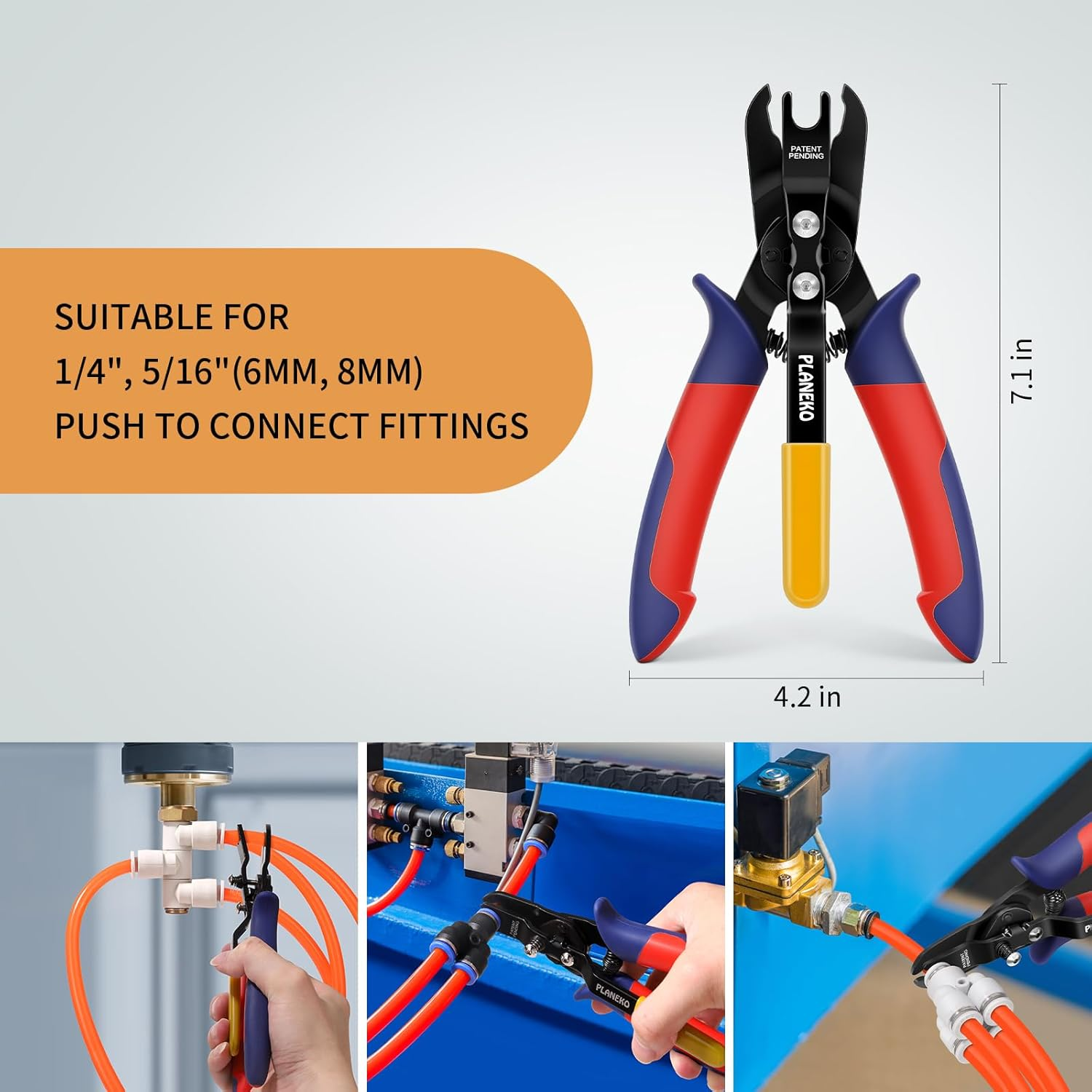 PLANEKO Air Line Pliers Push to Connect Fitting Disconnect Tool for 1/4" 5/16" Pneumatic Hose Quick Connect Fittings Removing Air Line Removal Tool Hose Release Pliers for 6Mm 8Mm Push Fit Connector image number 2