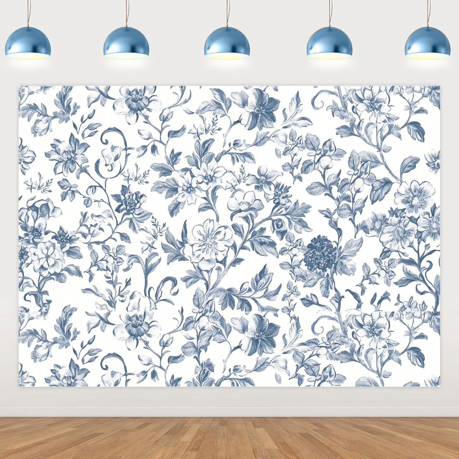 Wonmelody Blue Chinoiserie Party Decorations 7 * 5 Ft Blue Chinoiserie Backdrop Blue Floral Safari Birthday Baby Shower Backdrop Decor for Floral Blue Chinoiserie Birthday Wedding Bridal Shower image number 1