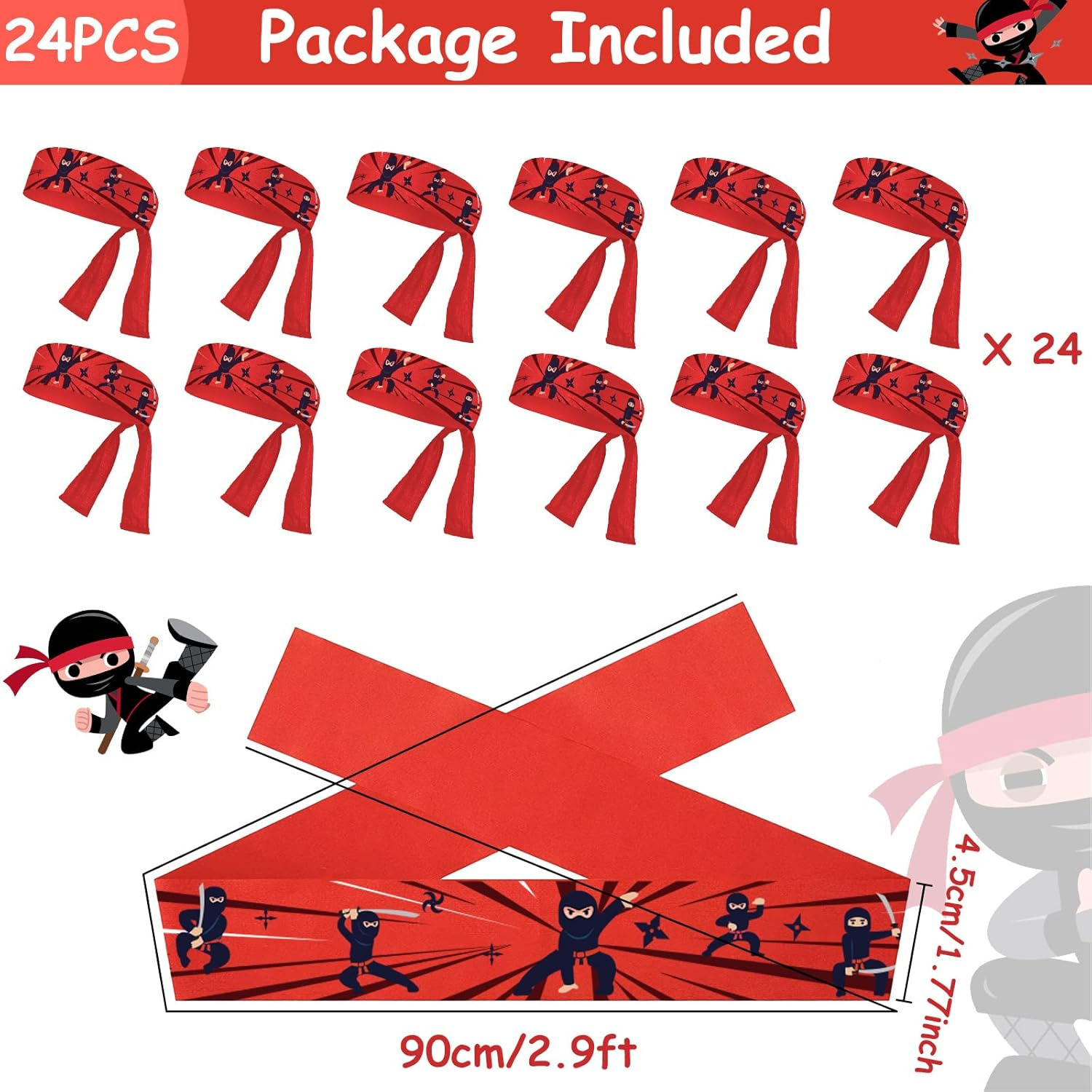 ZOIIWA 24 Pcs Ninja Headband Ninja Birthday Party Decorations image number 3