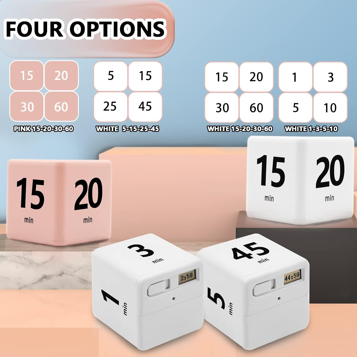 Cube Timer, Time Management and Countdown Settings with Gravity Sensor Flip Timer for Studying, Cooking, Reading, Exercise (15-20-30-60 Minutes) White image number 4