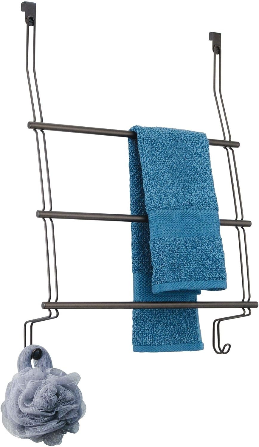 Idesign over the Door Towel Rack with Hooks for Bathroom,Chrome