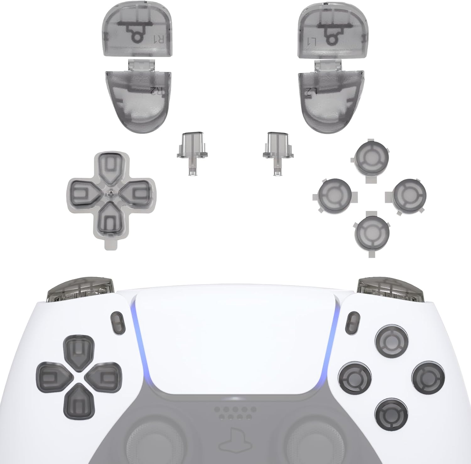 Extremerate Replacement D-Pad R1 L1 R2 L2 Triggers Share Options Face Buttons, Clear Black Full Set Buttons Compatible with Ps5 Controller BDM-030 BDM-040 BDM-050 - Controller NOT Included