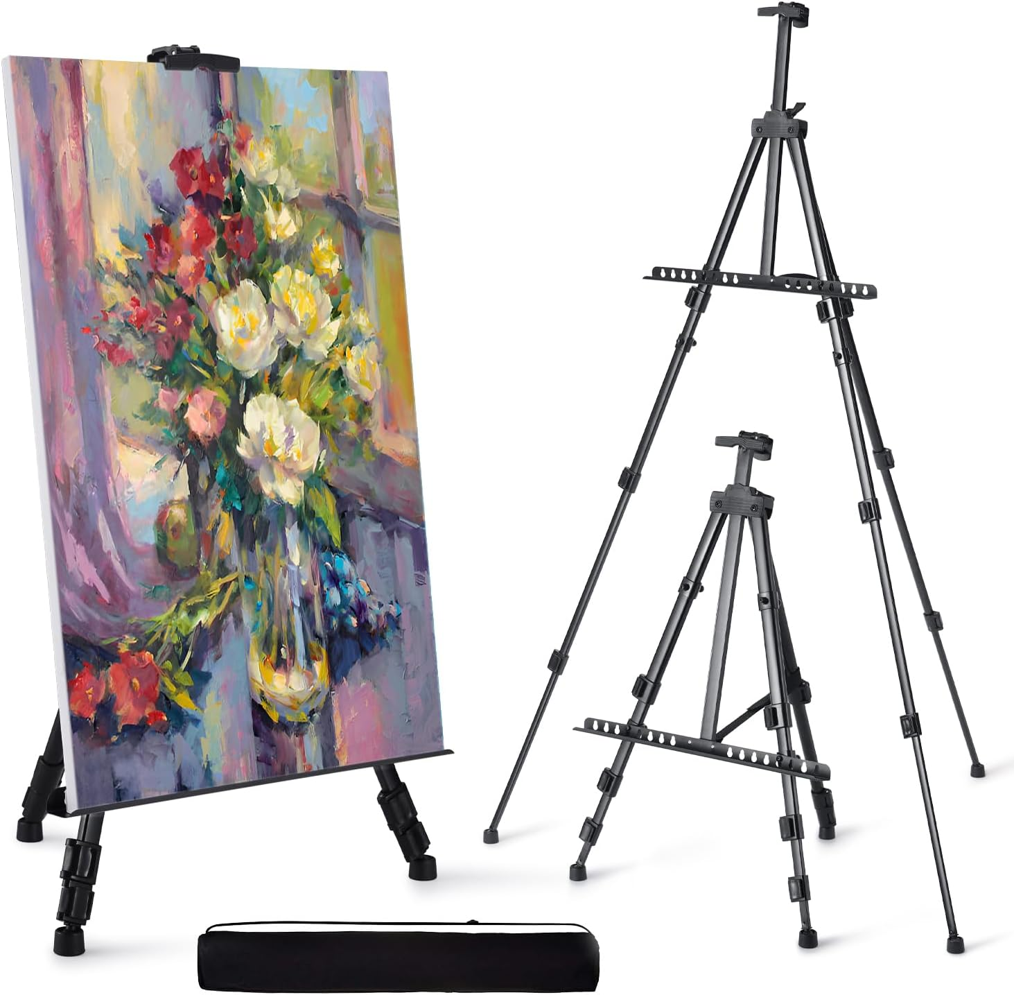 Artify Easel for Painting, Double-Tier Easel Stand, Adiustable Height from 22-66 Inches, Tripod for Painting and Display with Carrying Bag, 66 Inches, Black image number 2