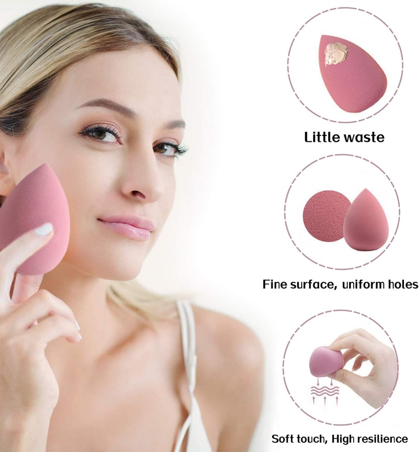8 Pcs Makeup Sponges Blender Set,Light Pink Color Scheme (4 Shapes)