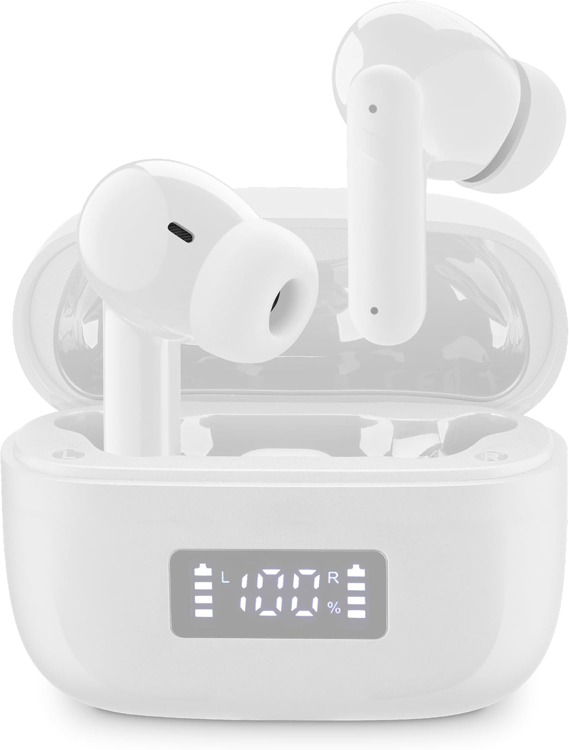 Cellularline Tone TWS Bluetooth In-Ear Headphones with ENC (Environmental Noise Cancelling), 4 Microphones, LED Display, Total Play Time 20 Hours, White image number 2