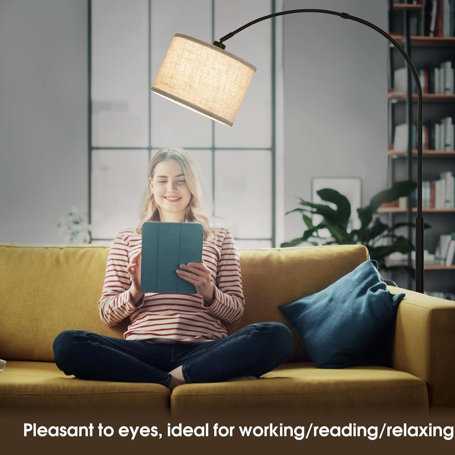 Arc Floor Lamp,75&Prime;Height Tall Lamp,Modern Floor Lamp with Stepless Dimmable Bulb,For Living Room with Hanging Drum Shade and Weighted Base.Mid Century Standing Lamp for Bedroom image number 4