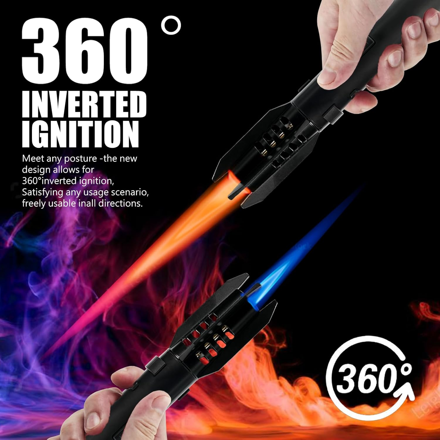 Portable Brightfire, Turbine Jet Bright Fire Lighter, Windproof Straight Torch Blue Flame Lighter, Wind Resistant Bright Fire Lighter, Torch Lighters Butane Refillable for Men (Black) image number 6