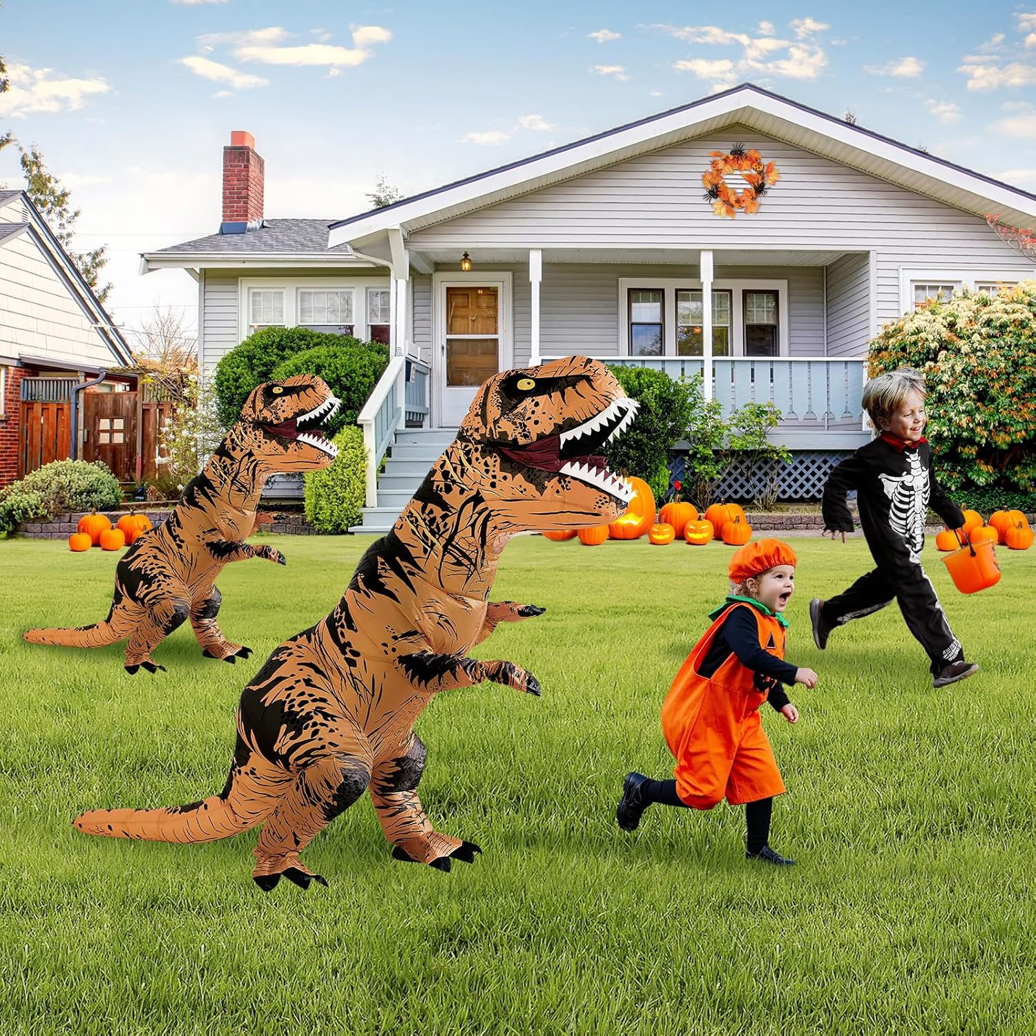 Inflatable Dinosaur Costume for Kids/Teens,Halloween Blow up T-Rex Costume, Christmas Easter Cosplay Party for Boys Girls - Teens image number 5