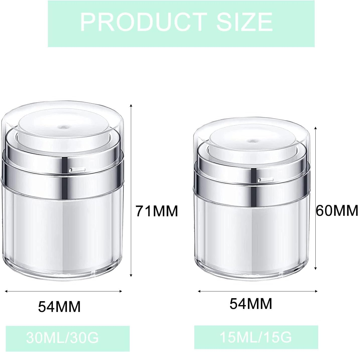 4PCS Airless Pump Jar, Betterjonny 15Ml/30Ml Refillable Moisturizer Dispenser Portable Lotion Cream Jars Vacuum Bottle Travel Cosmetic Jar Air Pump Container for Women Men image number 4