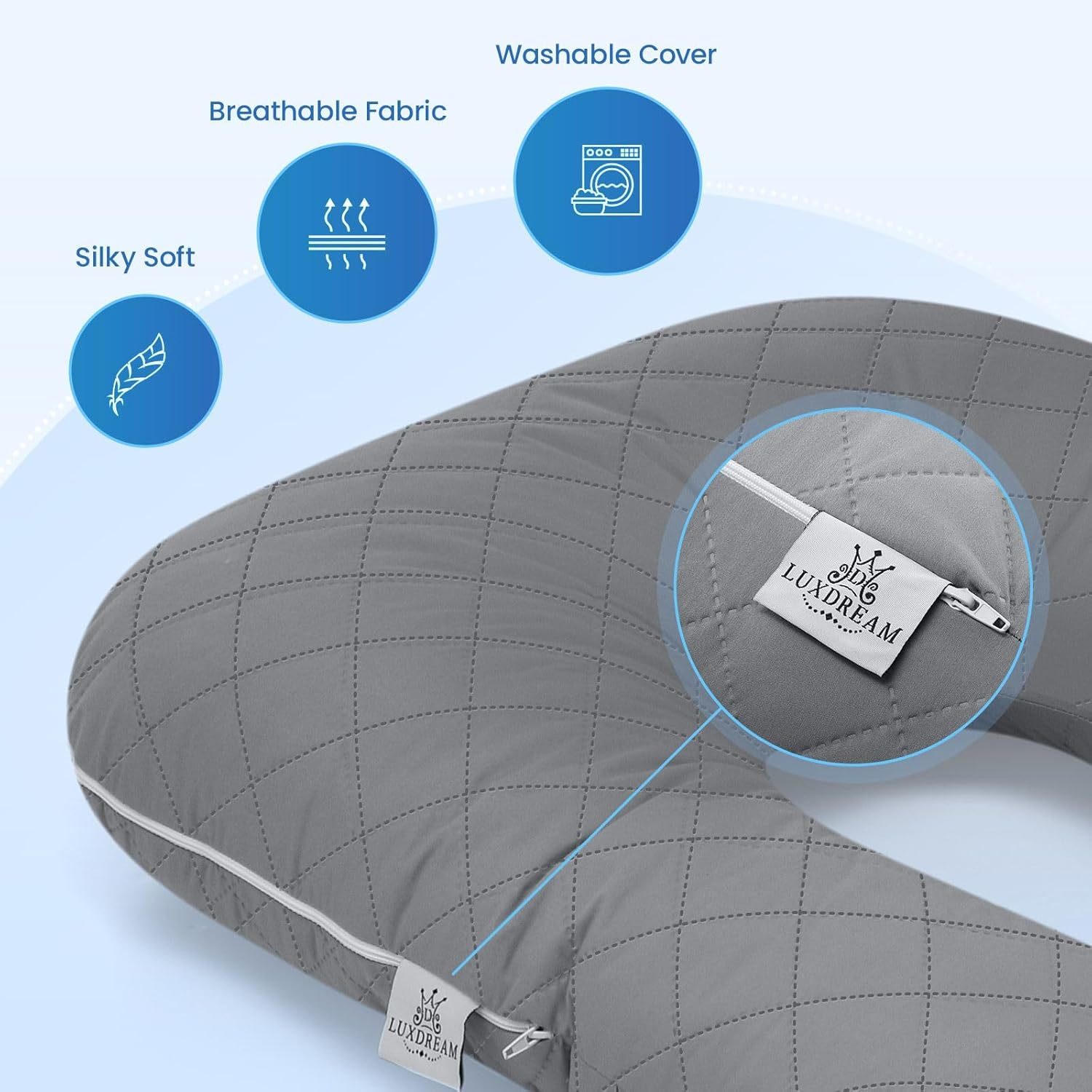 Luxdream Pregnancy Body Pillow Shredded Memory Foam Long Bed Sleeping Full Head Neck Leg Belly Support Cushion Maternity Women Side Sleepers J Shape 130X50Cm Grey image number 1