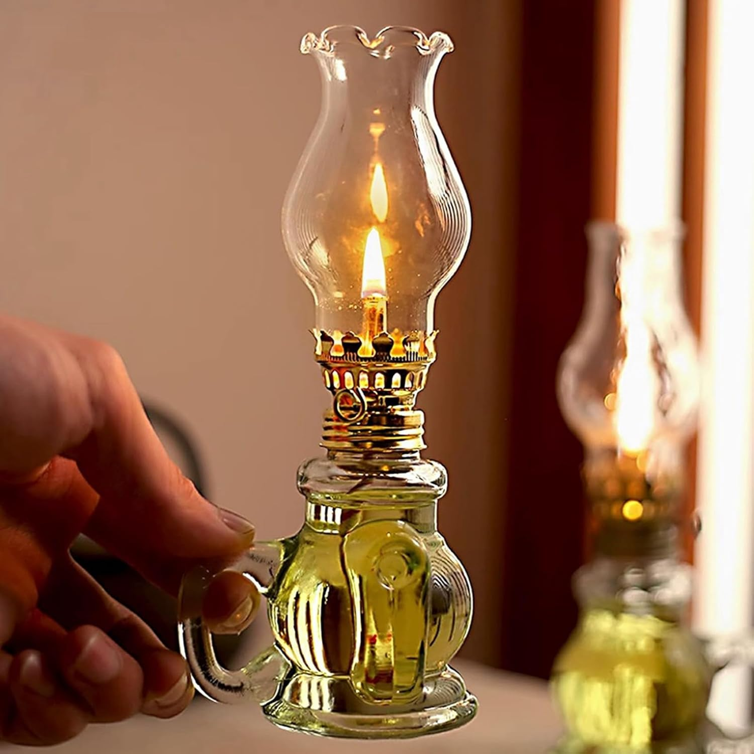 Clear Lamp Lantern,Oil Lamp Glass for Tabletop Decor, 2PCS Chamber Oil Lamp Home Lighting image number 4