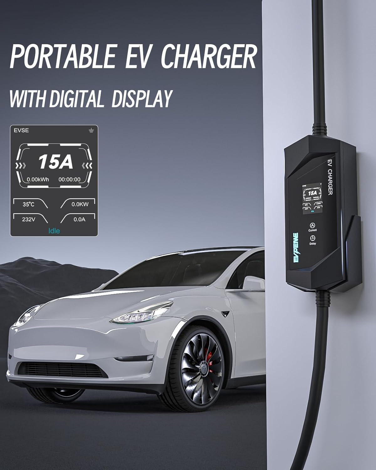 EVPEIWE Type 2 EV Charger 10A/15A EV Charging Cable with Australian 15A Plug/10A Adapter Adjustable Current Portable Type 2 Charger for Tesla BYD MG All IEC-62196 Evs, Black/5M image number 7