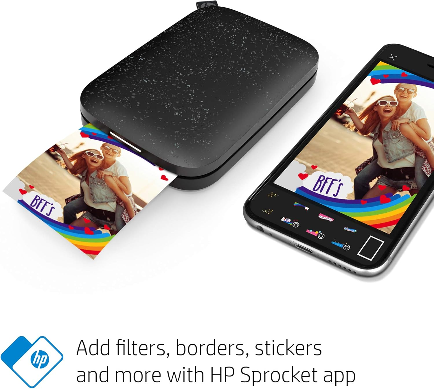 HP Sprocket 2X3 Instant Smartphone Photo Printer - Portable Color Wireless Mobile Printer - Zink Sticky-Back Photos - Print from Compatible Ios & Android Devices with Bluetooth W/App - Black image number 2