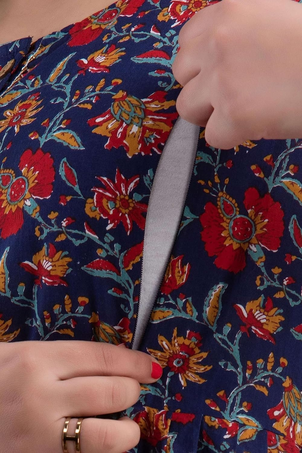 Maghmawomen'S Maternity Dress Kurti for Pregnancy Women with Breastfeeding Dress with Floral Maternity image number 1