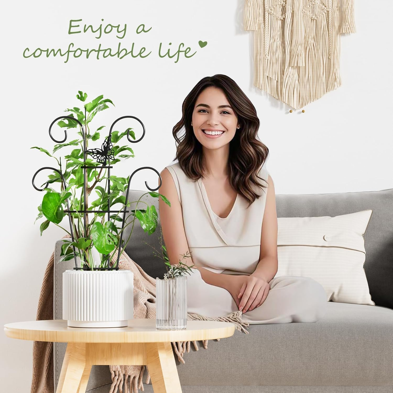 Indoor Plant Trellis for Climbing Plants, Stackable Garden Trellis for Potted Plants, Small House Plant Trellis for Vine Ivy Flower Plant Support Outdoor DIY Metal Trellis 3 Pack, Butterfly Design image number 2