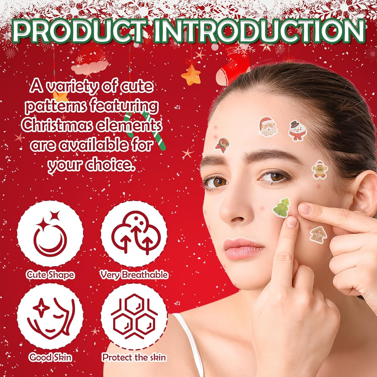 Pack of 12 Pimple Patches, Christmas Pimple Patches, anti Pimple Patches, Acne Patches, Day and Night Acne Patches, Waterproof, Breathable, Various Shapes image number 4