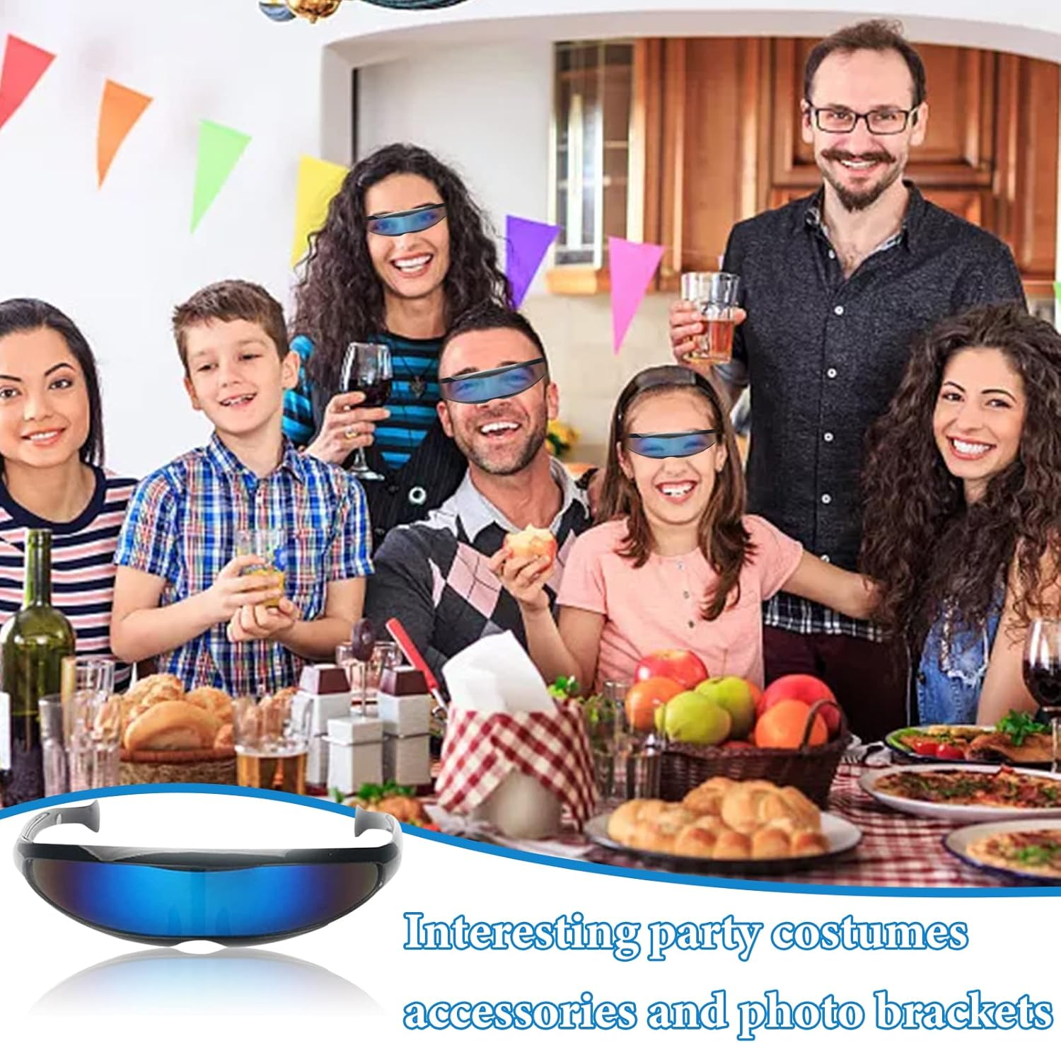 Cyclops Sunglasses | Futuristic Cyclops Visor Sunglasses,Punk Style Cosplay Glasses for Men Women, Size Pochy image number 6