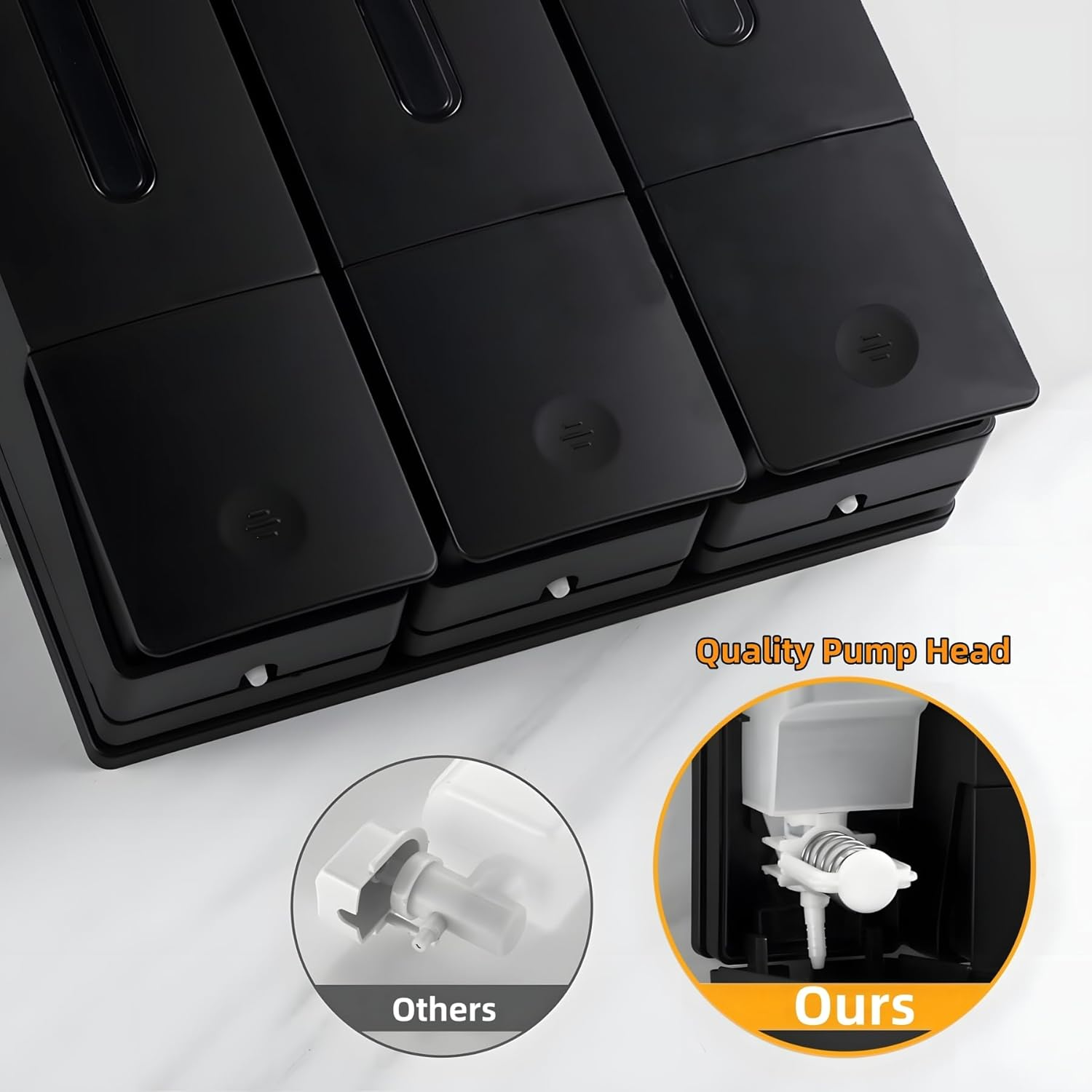 FORYUSE Shower Soap Dispenser Shampoo Conditioner Wall Mounted No Drill Body Wash Dispenser 3 Chamber for Home Bathroom Hotel 3 X 400Ml Large Capacity Black image number 4