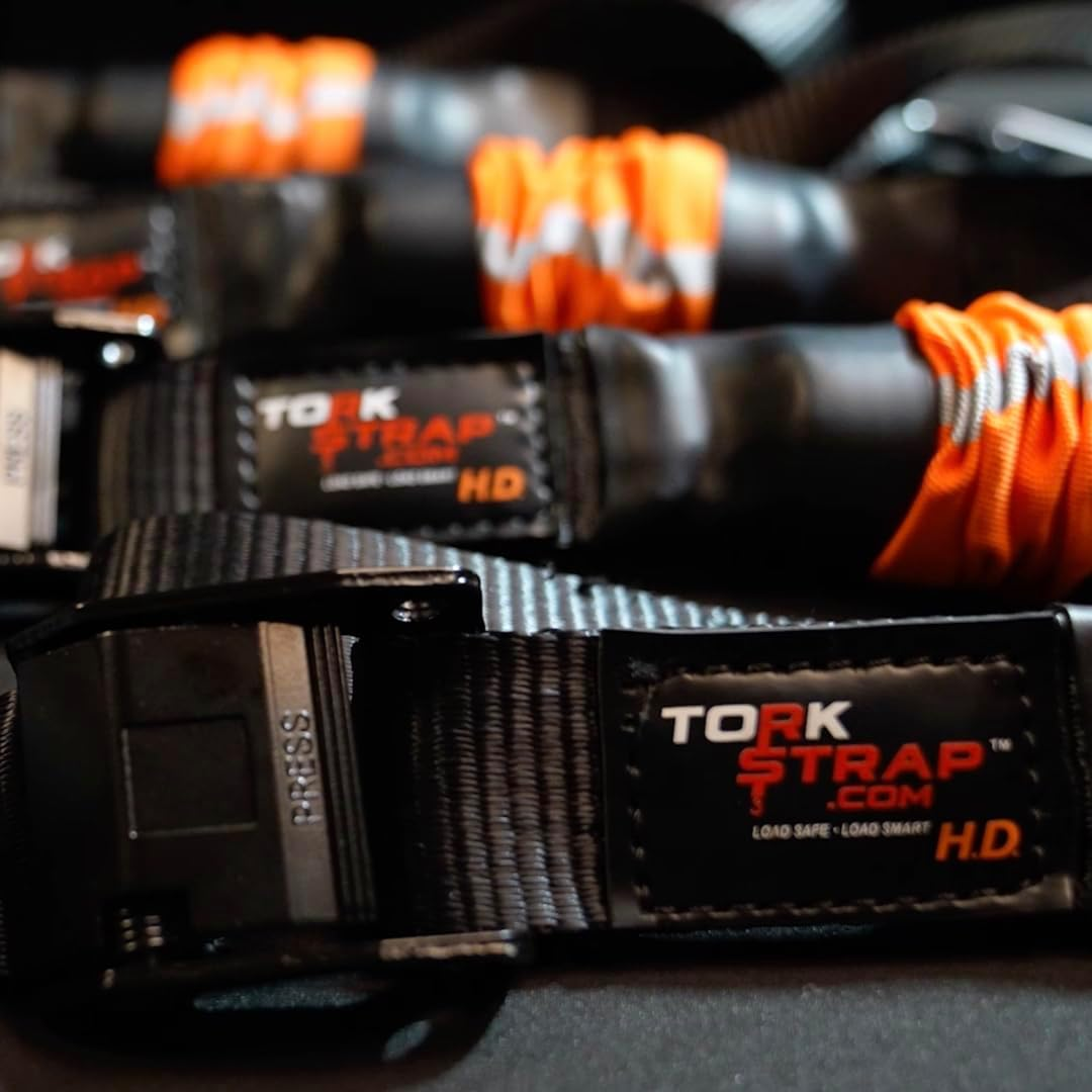 Torkstrap HD750 | 14'X1.5'' Spring Loaded Tie down Straps - Adapts to Load Shifts - Heavy Duty 2250Lbs Max Load - Just Pull Alternative to Ratchet Straps W/Hooks - Secure Motorcycles, Kayaks (2-Pack) image number 3
