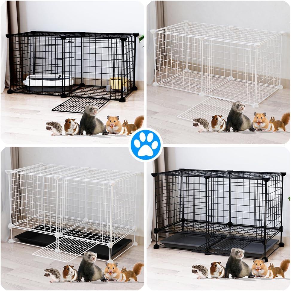 Small Animal Cage,Portable Metal Wire Mesh Outdoor & Indoor Pet House Cage with Tray Exercise Place Crate for Kitty,Puppy,Rabbits,Guinea Pig and Small Animals (White, 1 Door & 2 Trays) image number 4