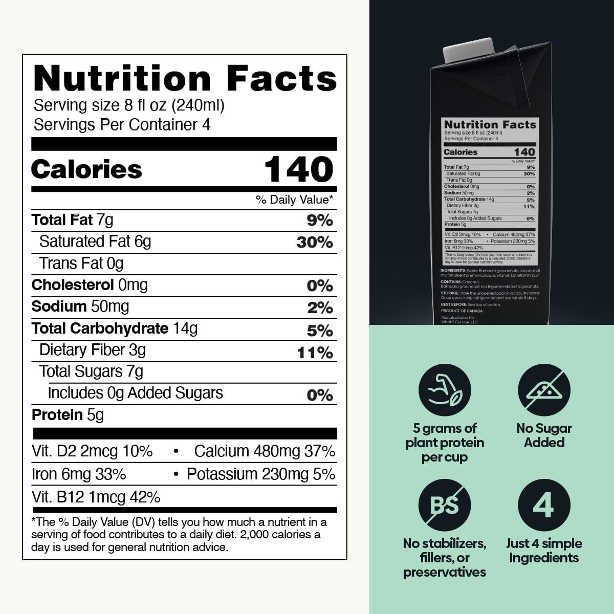 Bamnut Milk Barista | Extra Creamy, Unsweetened Shelf-Stable Plant-Based Milk | 2.5X More Protein than Oat & Almond Milk, Vegan, Non-Dairy 33.8 Fl Oz - (Pack of 6) by Whatif Foods image number 3