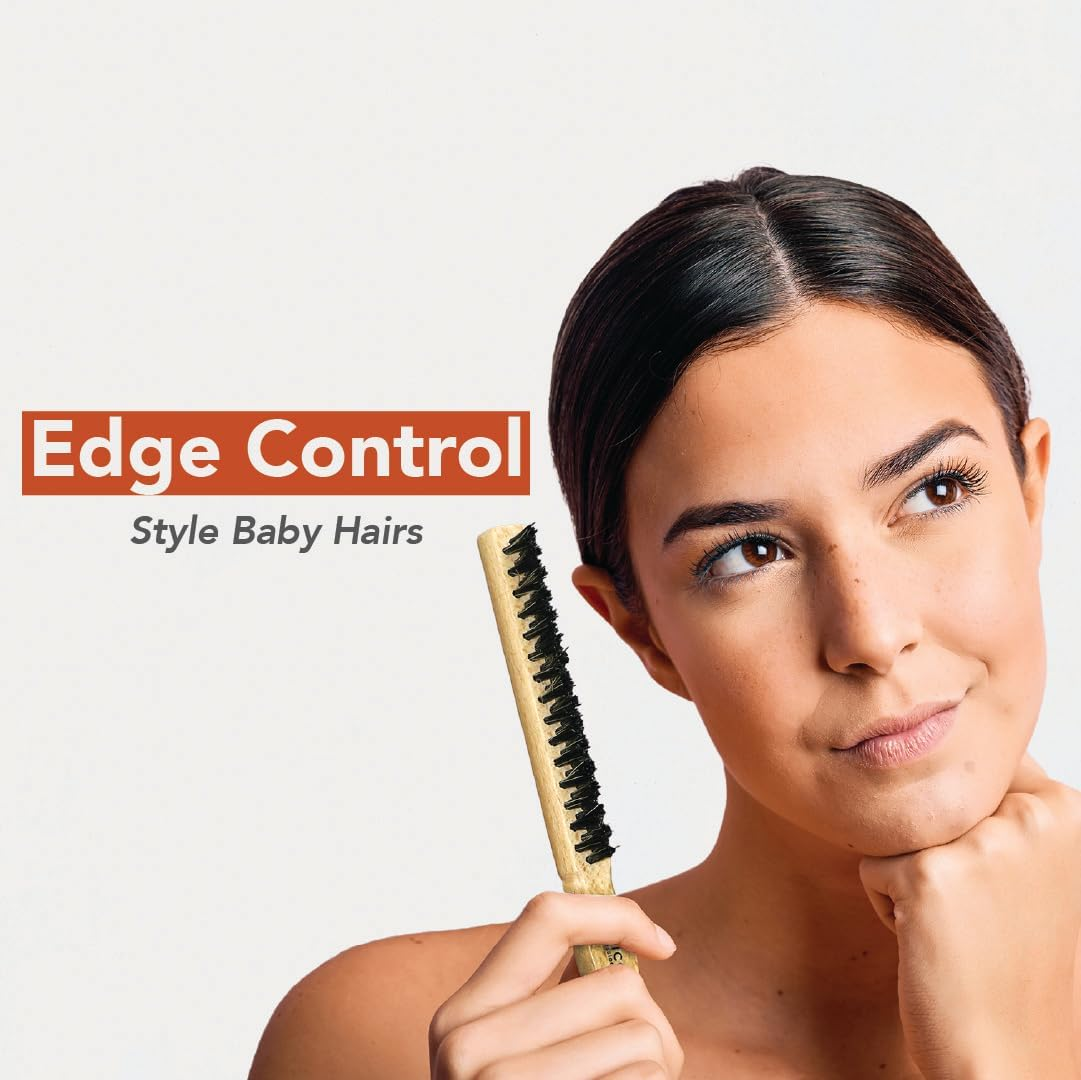 Teasing Brush,Bun Brush with Wooden Handle and Using for Hair Sectioning - Edge Control for Baby Hairs - Hairbrush for a Sleek and Smooth Hairstyles image number 4