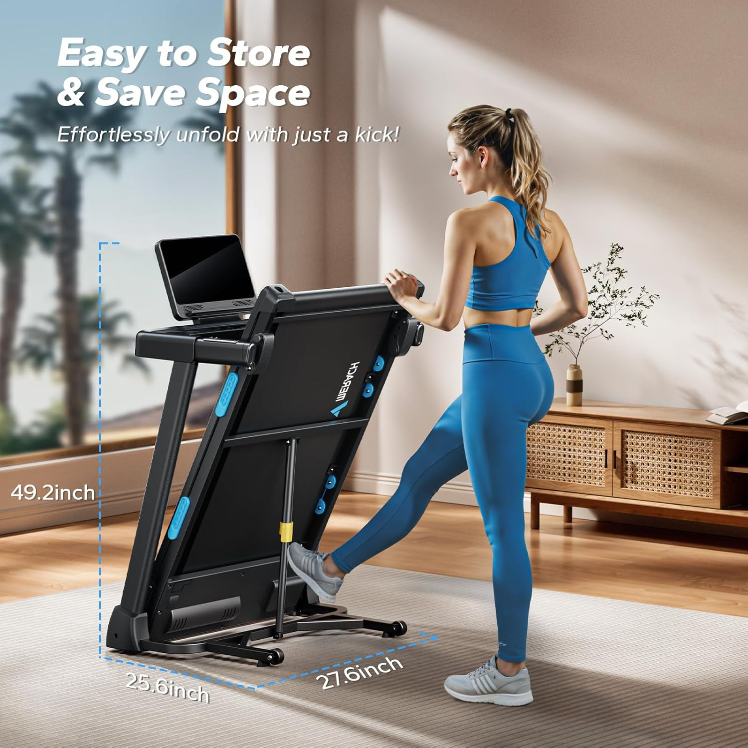 MERACH Treadmill Incline Walking Pad Treadmills for Home for 99% Body, 0.8-12 Km/H Walking Pads with Handle,Foldable Treadmill Walking Pads with Double Deck Tech for Home&Office,Led Display&App image number 4