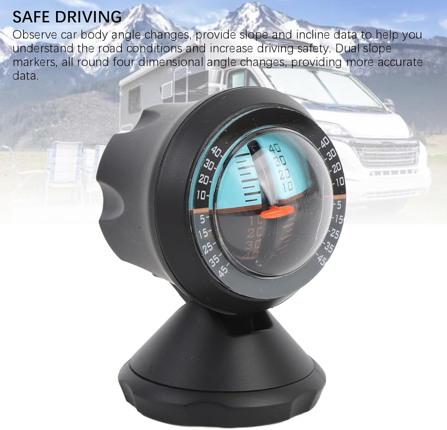 Ejoyous ABS Car Inclinometer, Rotatable Adjustable Viewing Angle, High Sensitivity Accurate Slope Measurement, Dual Slope Markers 4D Angle Display, Enhance Driving Safety