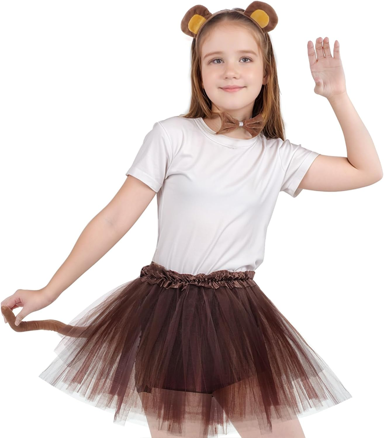 OJIOUI 3Pcs Monkey Costume Set for Women Monkey Ears Headband and Tail Bow Tie Animal Costume for Halloween Party Dress Up