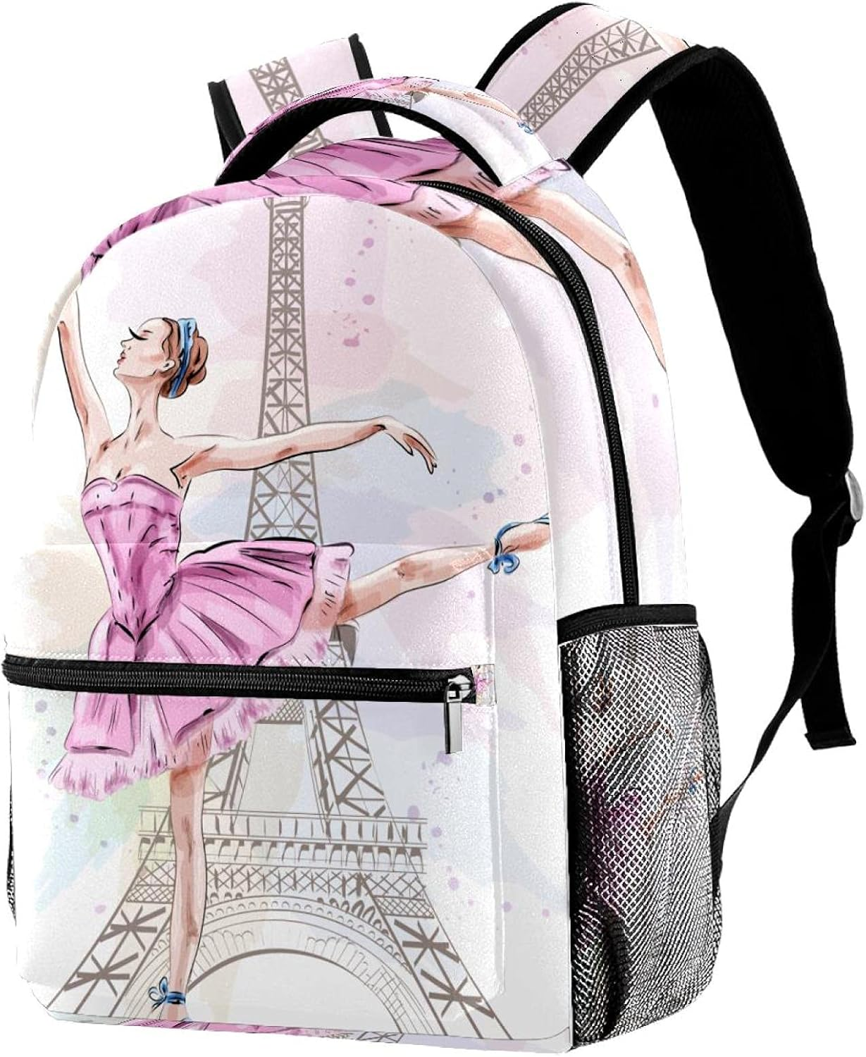 Ballerina Posing and Dancing on Eiffel Tower Backpack Students Shoulder Bags Travel Bag College School Tote Backpacks