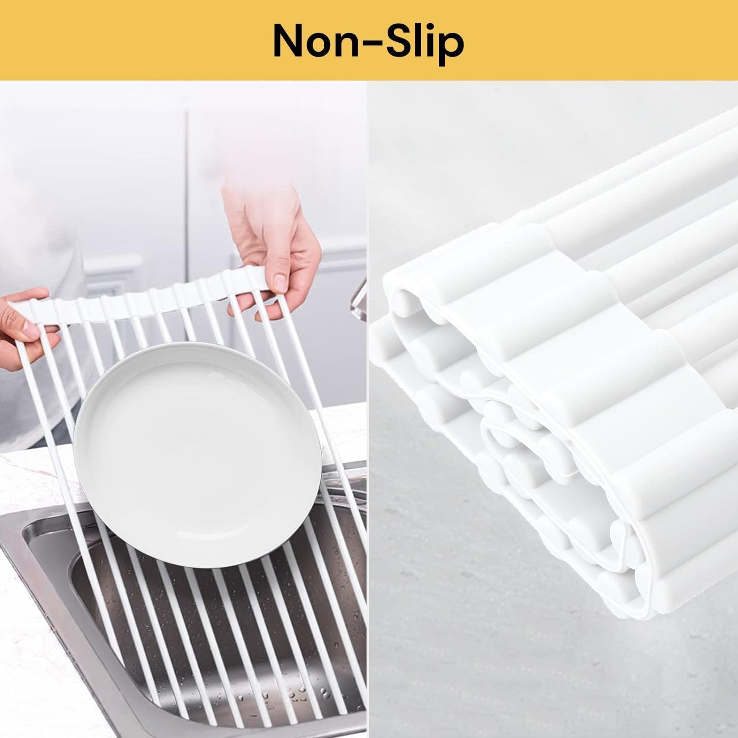 Spendeal over Sink Dish Rack Multipurpose Foldable Anti-Rust Roll up Dish Drying Rack Cover Kitchen Sink Accessories Gadget (White, Large - 20.5" X 13.1") image number 4