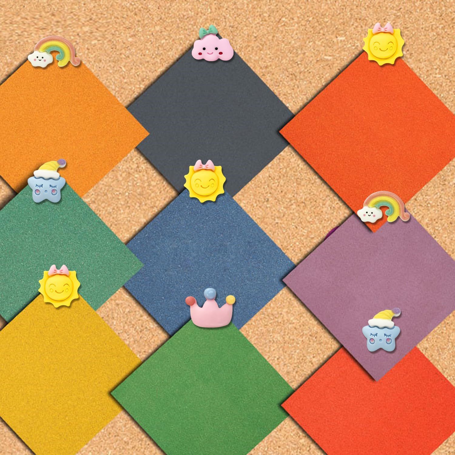 25 Pieces Cute Rainbow Sun Clouds Push Pins Decorative Push Pins Paper Note Memo Map Thumb Tacks Drawing Pins for Bulletin Board,Photos Wall,Office Supplies(Sun) - Plant image number 2