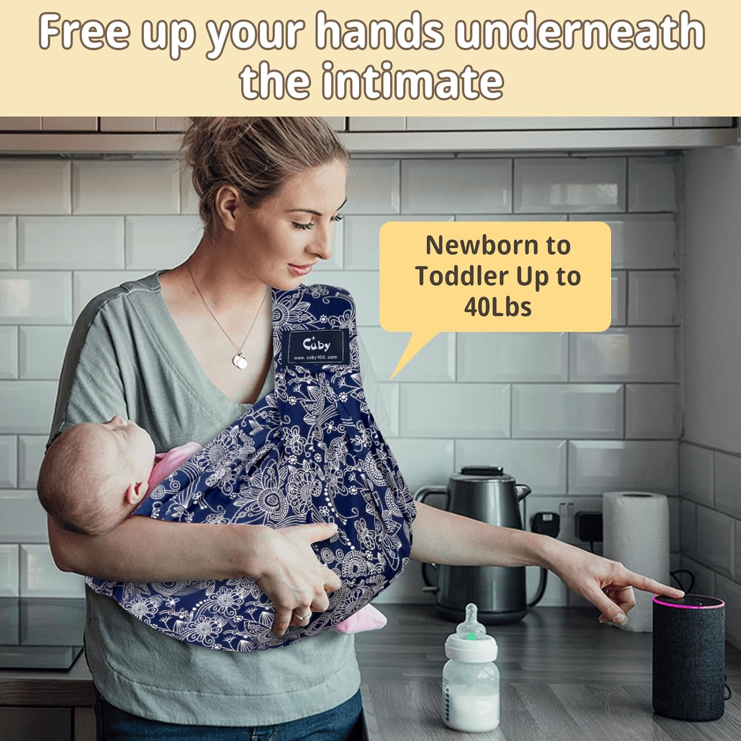 CUBY Baby Carrier Sling, Baby Essentials for Newborn Natural Cotton Adjustable Baby Carriers from Newborn Comfortable Easy Wearing Nursing for Infant Toddler Wrap Sling for Newborn (Blue Celadon)