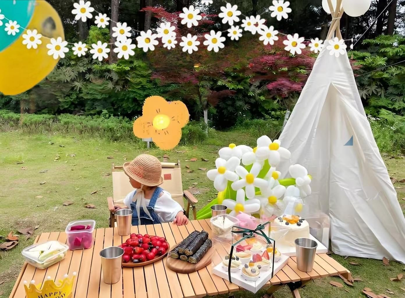 4 Packs Daisy Banner Garland Groovy Hippie Boho Birthday Party Decoration Banner Daisy Party Decoration Hanging Banner Flower Birthday Banner Daisy Paper Cutouts for Girl Birthday Decoration image number 2