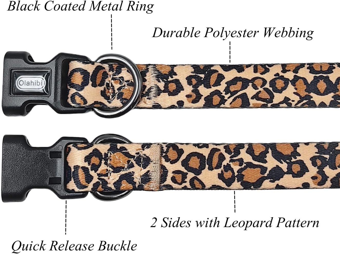 Olahibi Dog Collar Leash Set, Leopard Pattern, Polyester Material, Adjustable Collar and 5Ft Matching Leash, for Small Dogs.(S, Brown Leopard)
