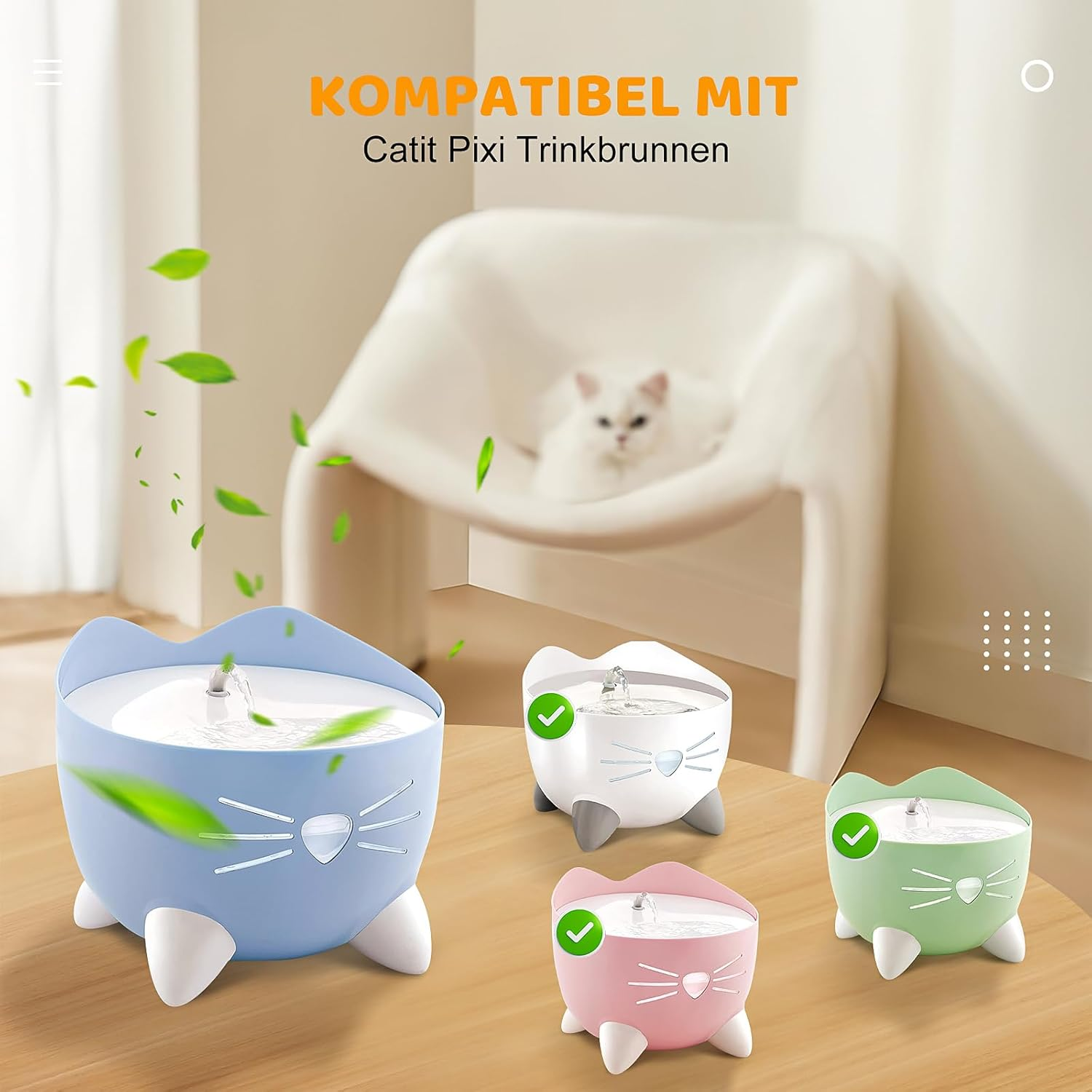 Pack of 16 Cat Fountain Filters for Catit Pixi Drinking Fountain with 2 Hoses, Triple Filter System Replacement Filter with Resin and Activated Carbon image number 2