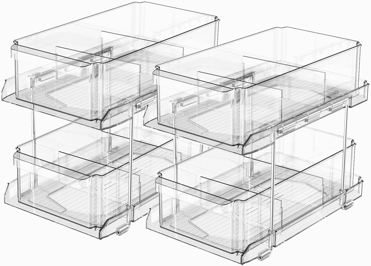 IPOW 2 Pack of 2 Tier Pull Out Kitchen Storage Organizer with Dividers, Organiser for Kitchen Bathroom Pantry Storage, Medicine Cabinet, under Sink image number 1