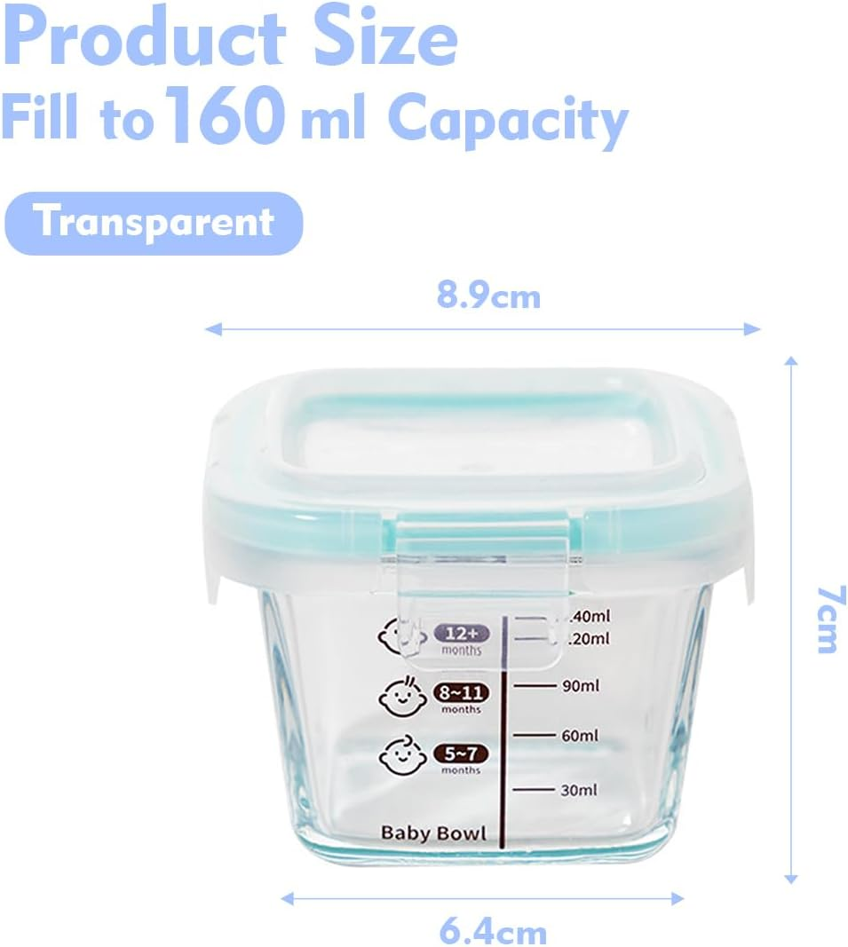 Blissify High Borosilicate Glass Baby Food Storage Containers,160Ml Baby Food Jars with Airtight Lids Leak-Proof, Small Meal Prep Clear Jar, Microwave Dishwasher Freezer Safe