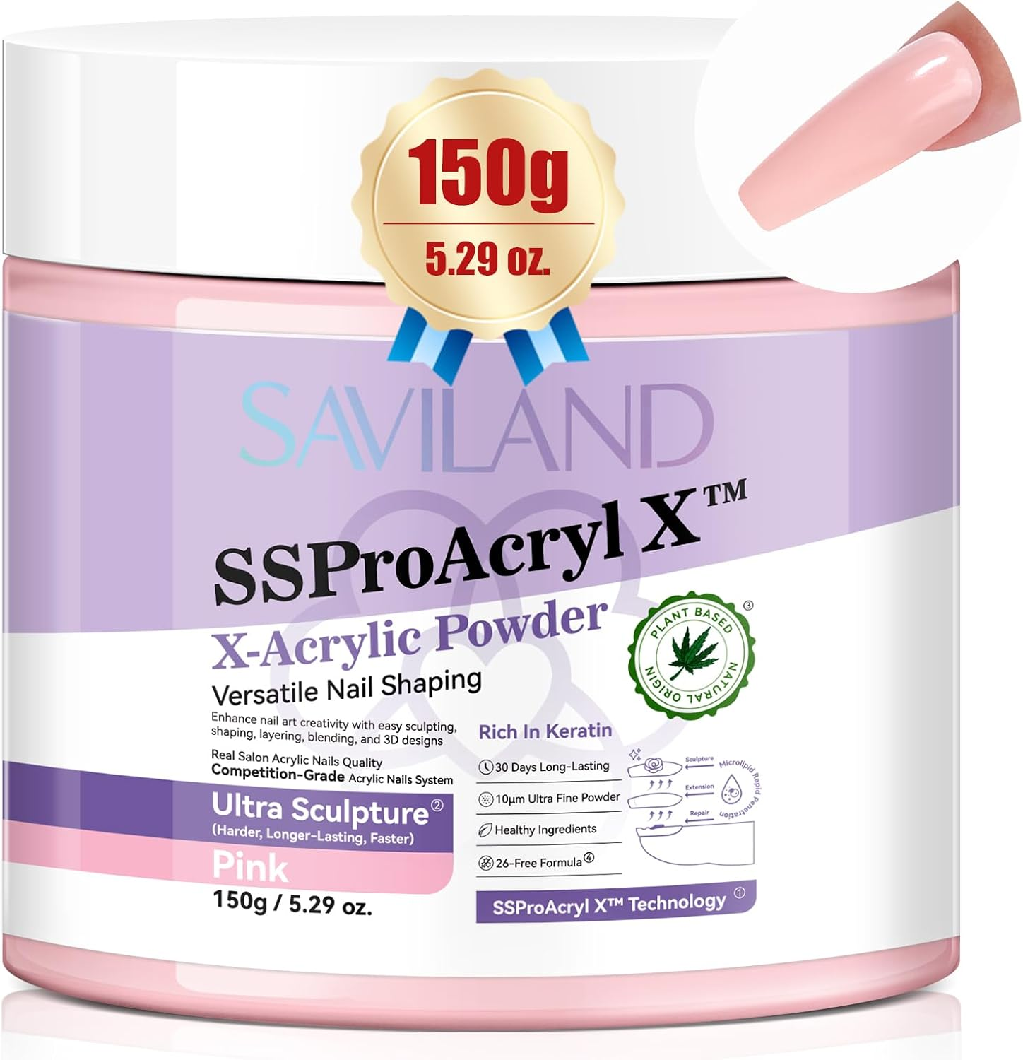 SAVILAND Pink Acrylic Powder Super-Hard: 5.29Oz Keratin Acrylic Powder Smoother Acrylic Nail Powder Bubble Free Professional Nail Powder for Nail Extension & 3D Carving Acrylic Nail Kit Home Salon image number 3
