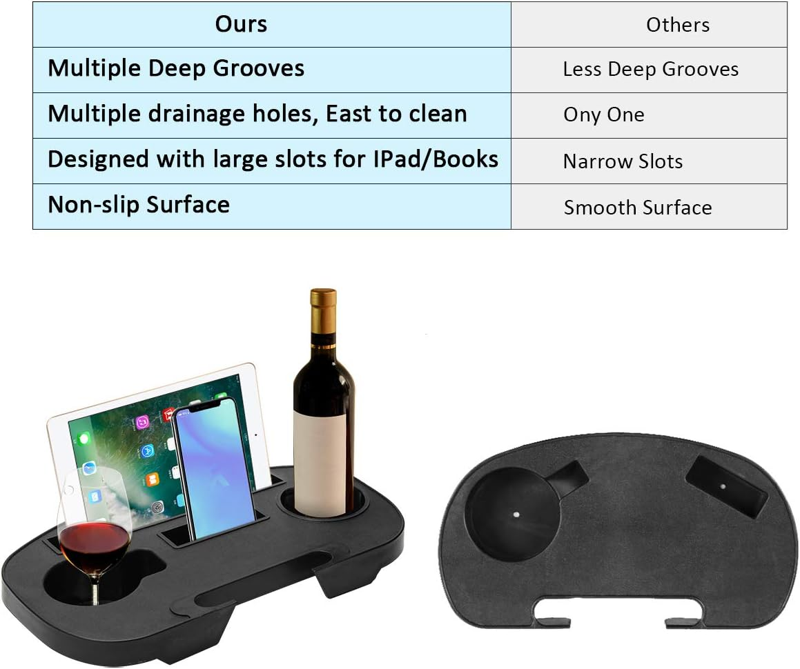 Coolrunner Zero Gravity Chair Cup Holder, Zero Gravity Chair Tray with Mobile Device Slot, Snack Tray, and Water Cups, Universal Recliners Cup Holder Tray for Fold Lounge Chairs (Black) image number 4