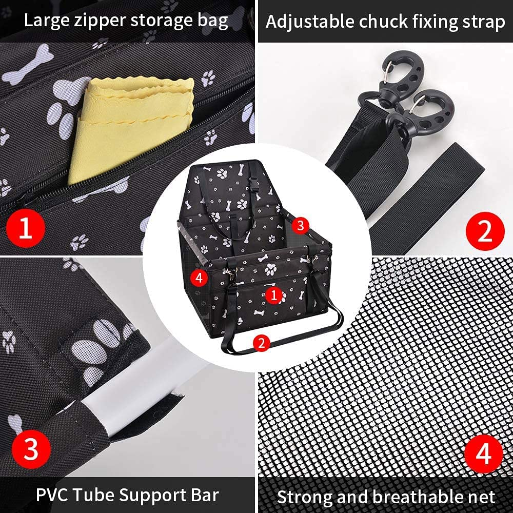 Dog Car Booster Seat Travel Carrier Cage, Oxford Breathable Folding Soft Washable Travel Bags for Dogs Cats or Other Small Pet - Anti-Collapse, Blcak image number 2