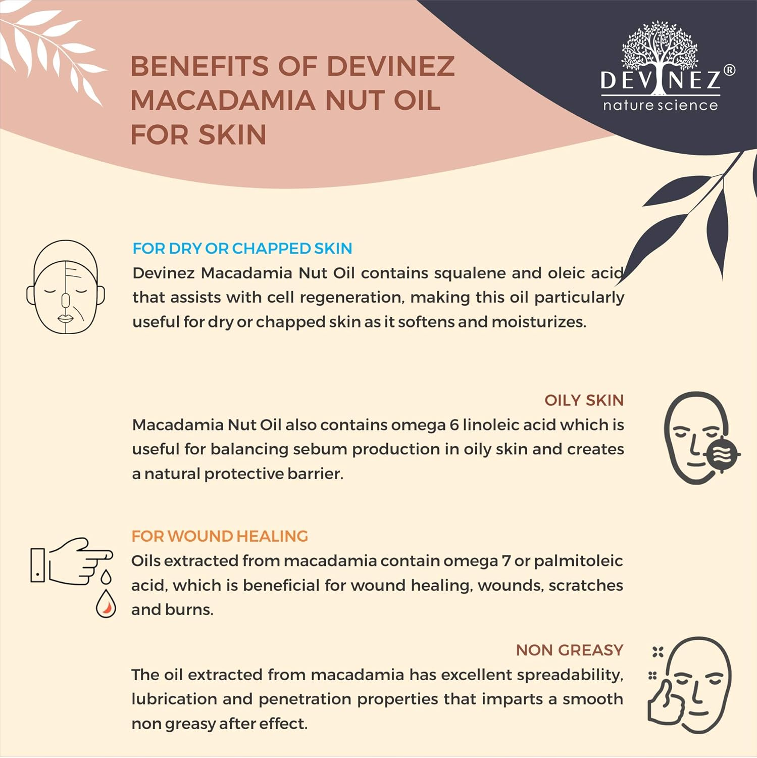 Devinez Macadamia Nut Cold-Pressed Oil, 15Ml 100% Pure, Natural & Undiluted, Oleic Acid (Omega 9), for Healthy Hair, Prevent Wrinkles, Age Spots and Other Signs of Aging image number 1